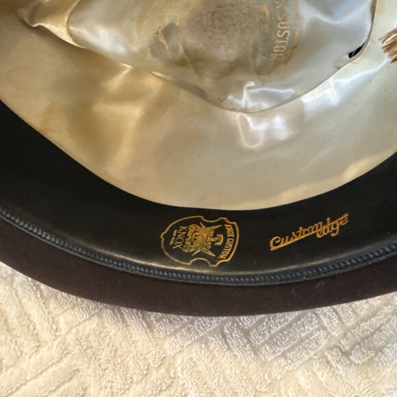 Vintage Knox Custom Edge Fedora Hat Brown Mens Size 6/78 Red Feather Film Noir - Picture 6 of 7